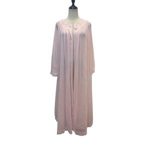 Vtg Pink Sheer Peignoir Robe Open Front Lace Sz L/XL Romantic Boudoir Coquette
